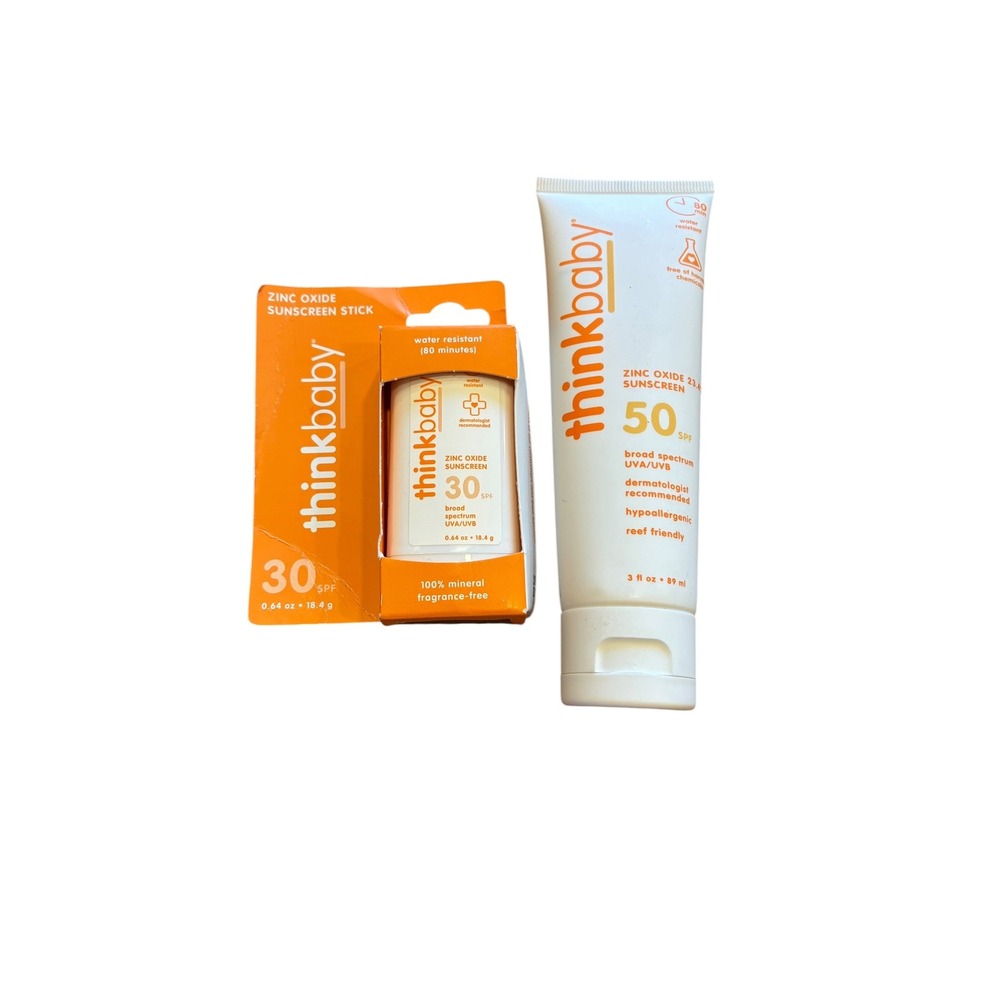 Thinkbaby Zinc Oxide Sunscreen Bundle SPF 50 Lotion 3oz + SPF 30 Stick 0.64oz